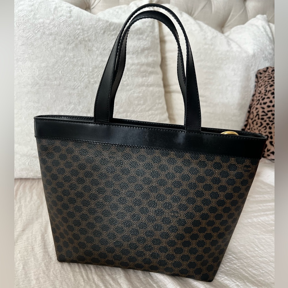 Celine Elegant Black and Brown Tote with Macadam print, leather trim & gold logo - Picture 8 of 13